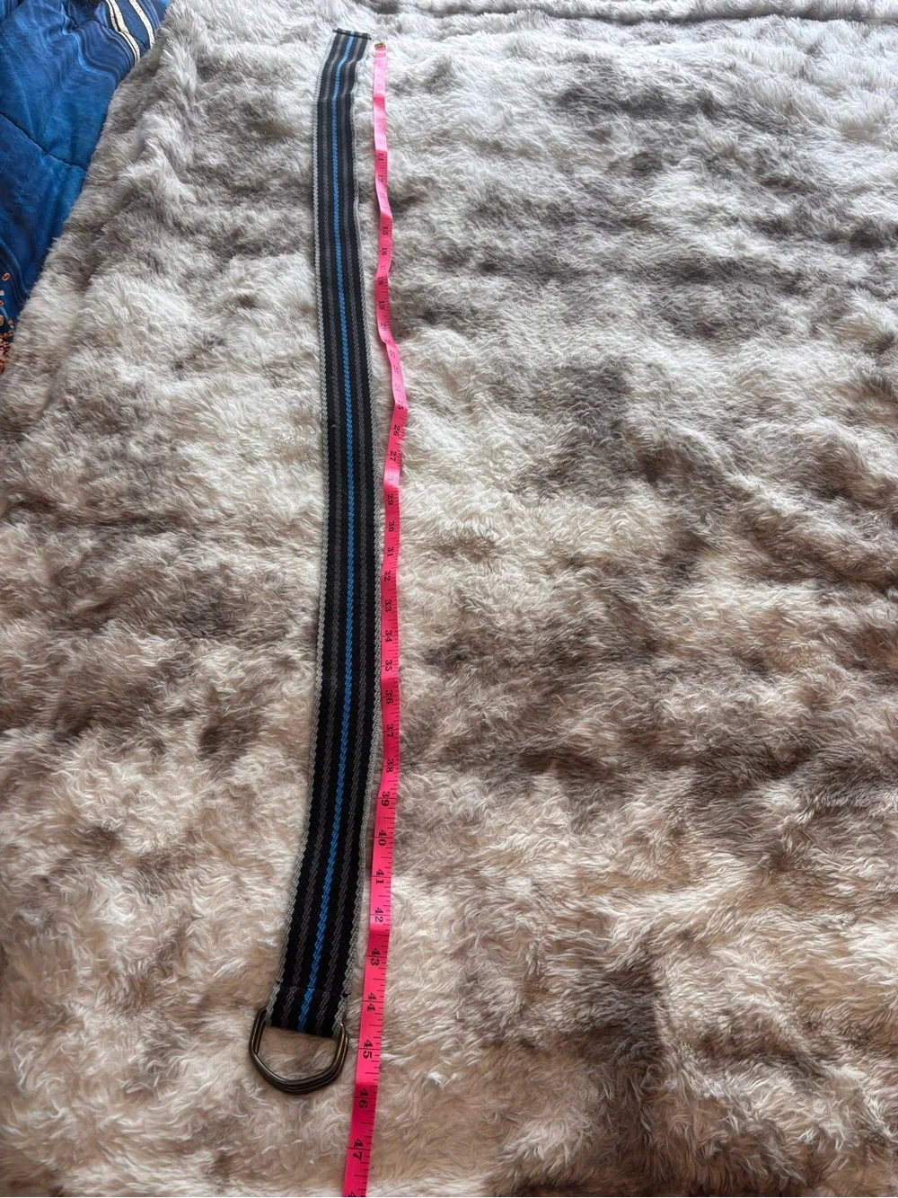 Woven Stripe Webbing Belt in Black, Gray & Blue - Classic D-Ring Closure